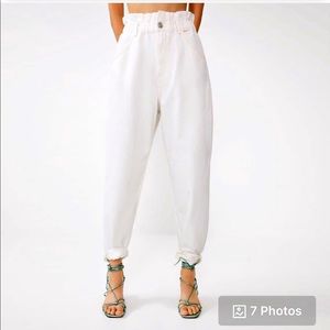NWOT Zara White Paperbag Baggy Jeans - 2
